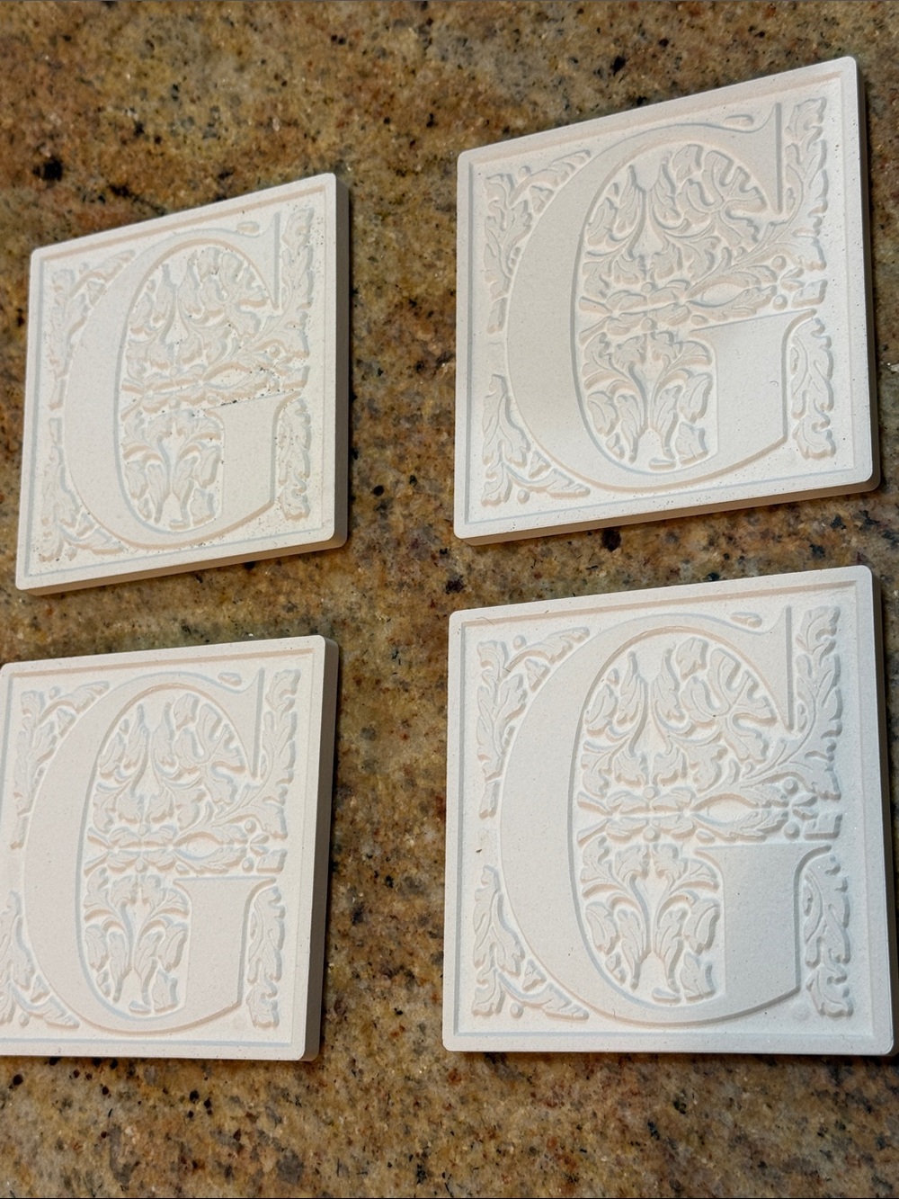 Decorative Letter G Ceramic Coasters Set of 4 - White